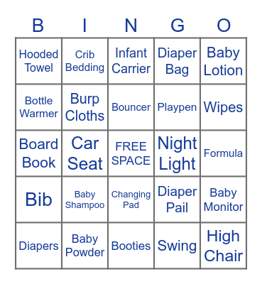 Baby Shower Bingo Card