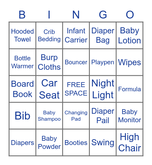 Baby Shower Bingo Card