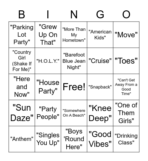 Music Bingo - Country Bingo Card