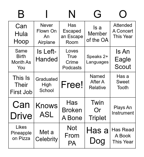 Untitled Bingo Card