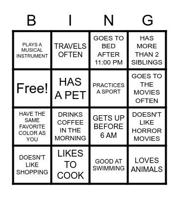 FIND SOMEONE BINGO Card