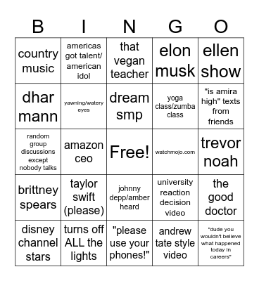 careers bingo!@! Bingo Card