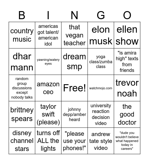 careers bingo!@! Bingo Card