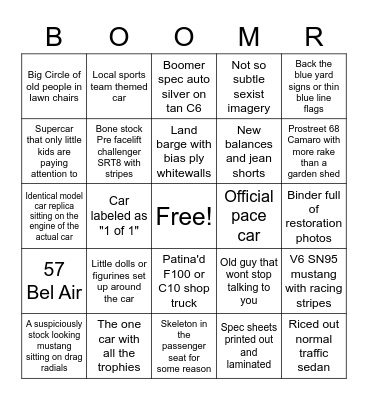 Rosehill Classic Car Cruise Bingo Card