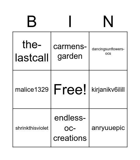 ResidentDormouse Bingo Card