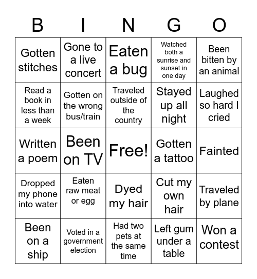 Once upon a time, I have.... Bingo Card
