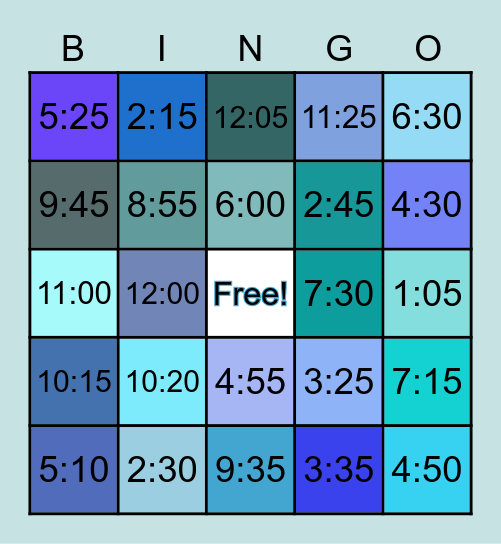 Bingo - What's the time? Bingo Card