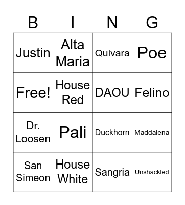 Gus’s Wine Bingo Card