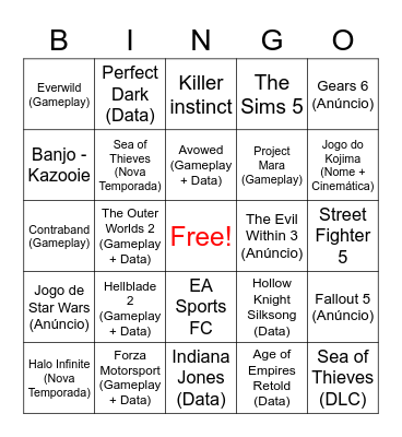 Xbox Game Showcase Bingo Card