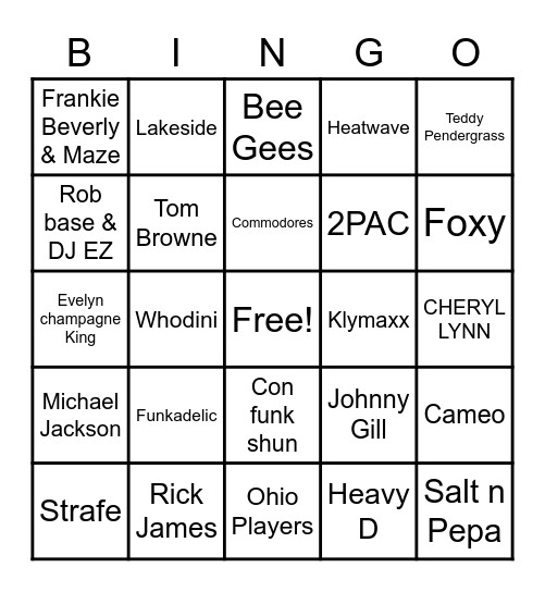 R & B BINGO Card