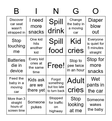 Young/Daniel Vacation Bingo Card