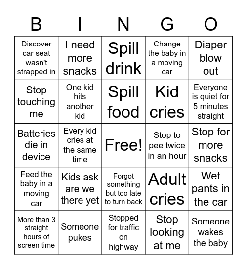 Young/Daniel Vacation Bingo Card