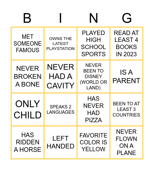 GROUP 1 BINGO Card