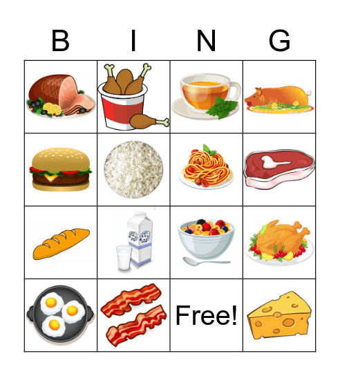 Food Bingo Card