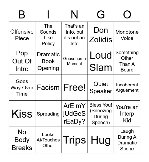 Natties Bingo Card