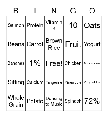 Nutrition Bingo 6.2.23 Bingo Card