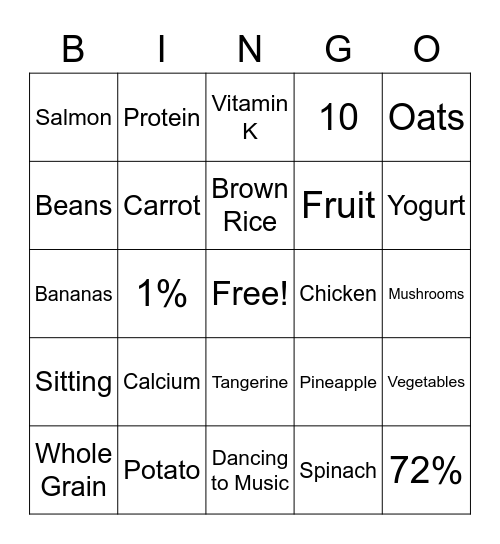 Nutrition Bingo 6.2.23 Bingo Card