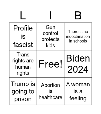 Liberal Bingo Card