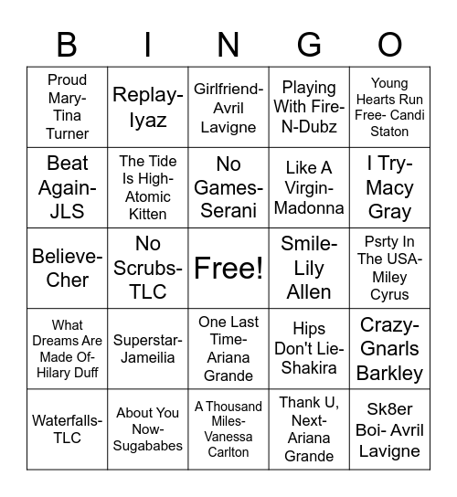 Sing-a-long Bingo Card