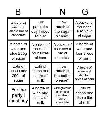 Year 8 Summer 2 Week 1 (anglais>français) Bingo Card