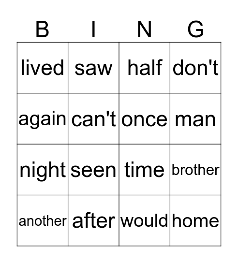 Rocket word  Bingo Card