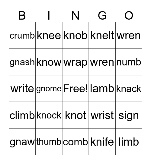 Ghost Letters Bingo Card