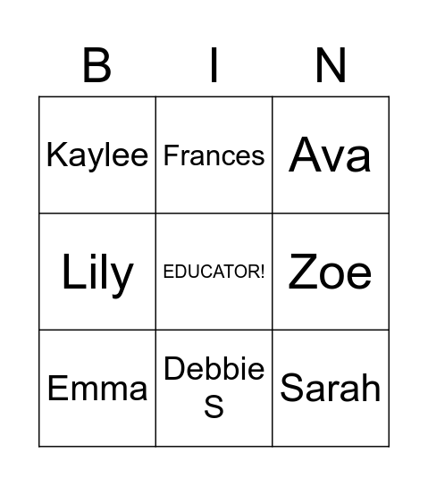 SAC EDUCATORS Bingo Card