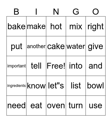 Let's Bake a Cake! Bingo Card