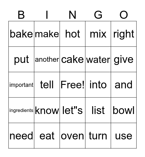 Let's Bake a Cake! Bingo Card