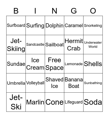 By The Seashore Bingo Card