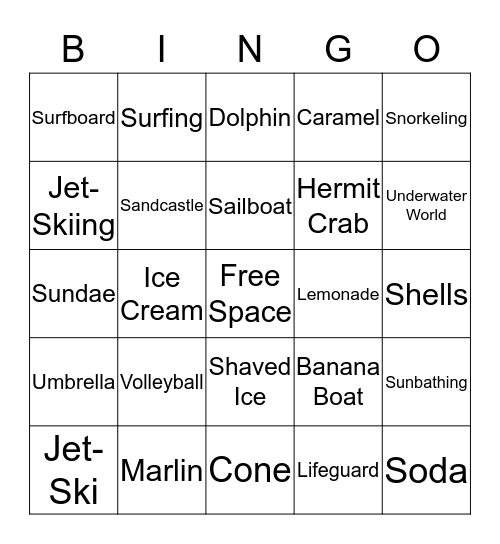 By The Seashore Bingo Card