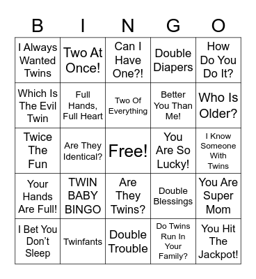 Baby shower Bingo Card