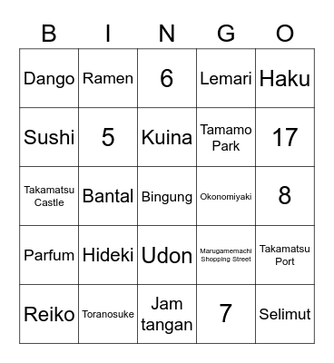 GO! HIDEKI Bingo Card