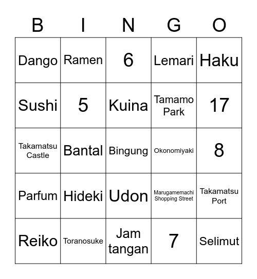 GO! HIDEKI Bingo Card