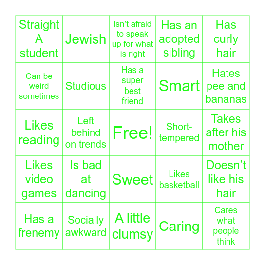 Kyle Broflovski Bingo Card Bingo Card