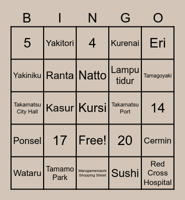 BING-OH Bingo Card