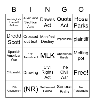 AP Reading Bingo Card