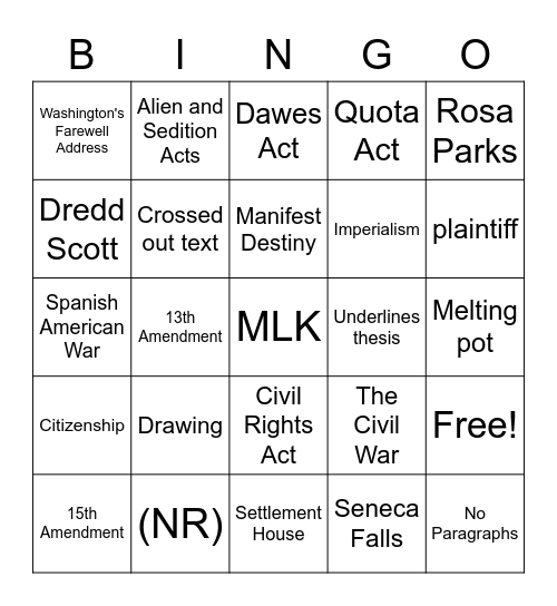 AP Reading Bingo Card