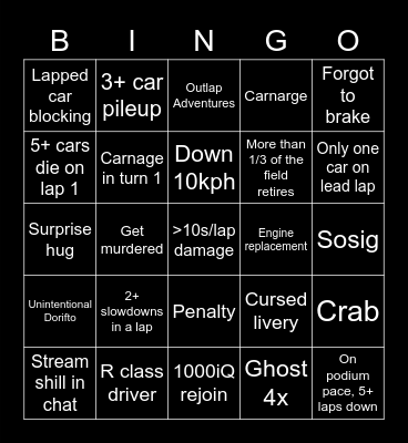 Majors Le Mans 24 Bingo Card