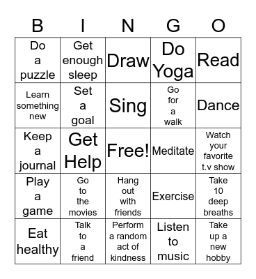 COPING SKILLS BINGO Card