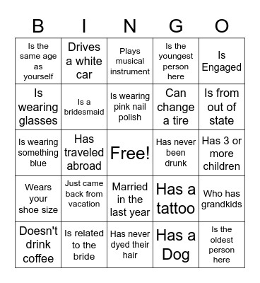 LAURA'S BRIDAL SHOWER-Find the guest who..... Bingo Card