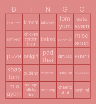 Sohee's Bingo Board Bingo Card