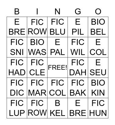 CALL NUMBER BINGO Card