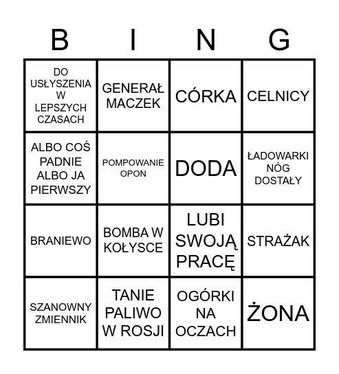 Grabowski Bingo Card