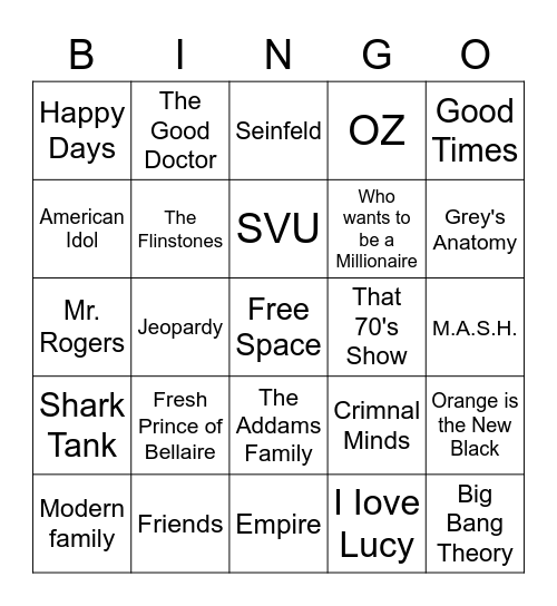 TV Shows Bingo Card