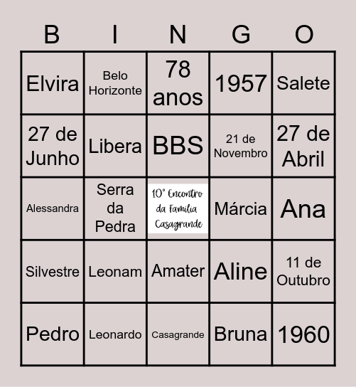 10° Encontro da Família Casagrande Bingo Card