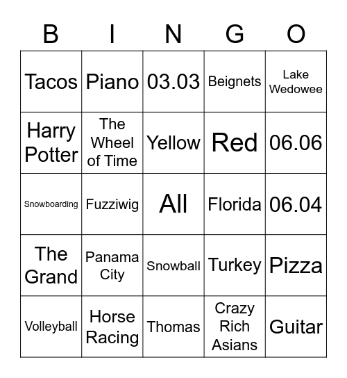 Birthday Bingo Card