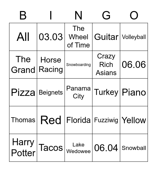 Birthday Bingo Card