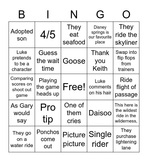 Disney Bingo Card