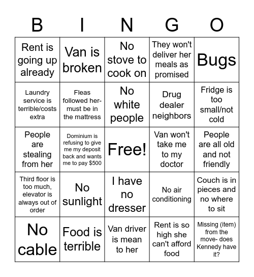 Nana Bitching Bingo Card